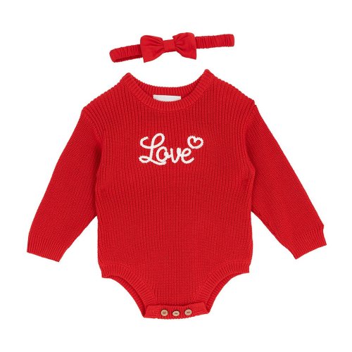 Rare Editions Baby Girls Long-Sleeve Love Sweater-Knit Bodysuit