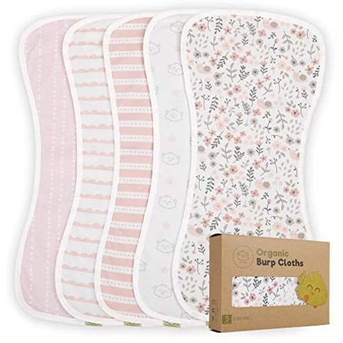 Organic Burp Cloths for Baby Boys and Girls - 5-Pack Ultra Absorbent Burping Cloth, Burp Clothes, Newborn Towel - Milk Spit Up Rags - Burpy Cloth Bib for Unisex, Boy, Girl - Burp Cloths (Sweet Charm)