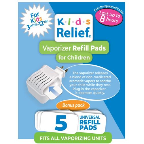 Kids Relief Universal Refill Pads for Plug-in WATERLESS Vaporizer, Soothing Non-Medicated Menthol Eucalyptus Lavender Vapor - Fits All Vaporizers, 5 Count (Packaging May Vary)