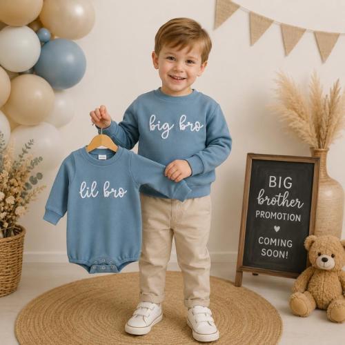 Big Bro Little Bro Matching Outfit, Brother Sweatshirt Set, Lil Bro Romper, Baby Shower Gift, Sibling Announcement, New Baby Outfit
