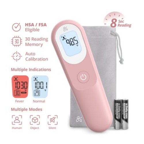Greater Goods Digital Infrared Forehead Thermometer, Kids and Adults w Backlit Display, Blush Pink