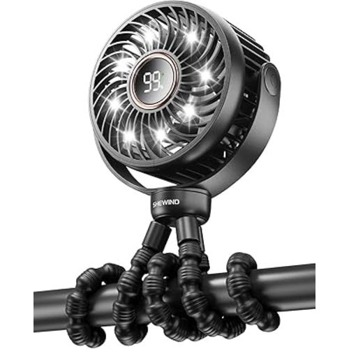 Stroller Fan, 4000mAh Portable Battery Operated Smal Clip on Fan, 4 Speed Rechargeable Mini Personal Cooling, Travel for Baby Car Seat Crib(Black)