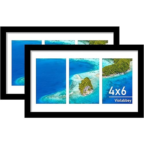 VIOLABBEY 8x14 Collage Picture Frames 2Pack, Fit Three 4x6 Photos with Mat or One 8x14 Pictures without Mat for Wall,4x6 Picture Frame Collage Black