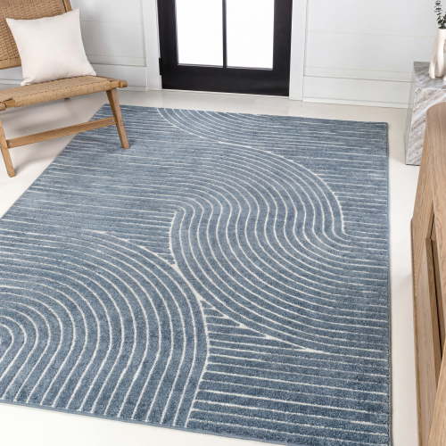 JONATHAN Y SCANDINAVIAN 5 x 8 Area Rug, Hallie Minimalist Curve Geometric - Dark Blue/Cream, SCN100C-5