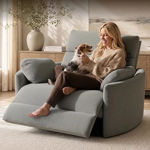 FLEXISPOT Mochi 54" Oversized Power Recliner Chair for Big & Tall Adults, Extra Wide Electric Chenille Recliner with USB & Type-C Ports, Wide Single Sofa with Pillows for Living Room, Light Gray