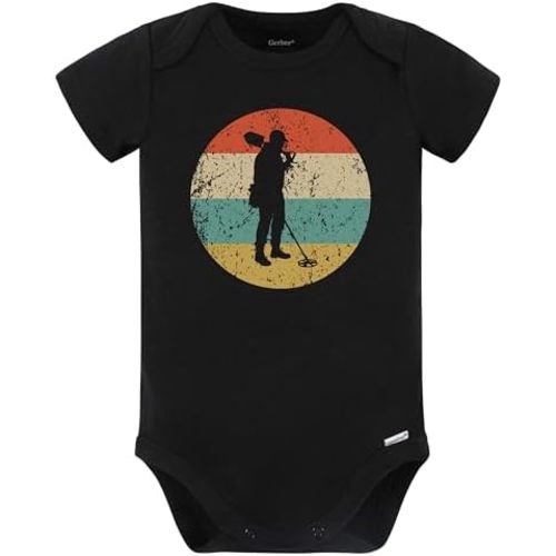 Retro Metal Detectorist Coinshooter Icon Metal Detecting Baby Bodysuit (Black)