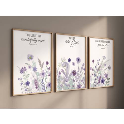 Purple Wildflower Nursery Decor: Bible Verse Art Print