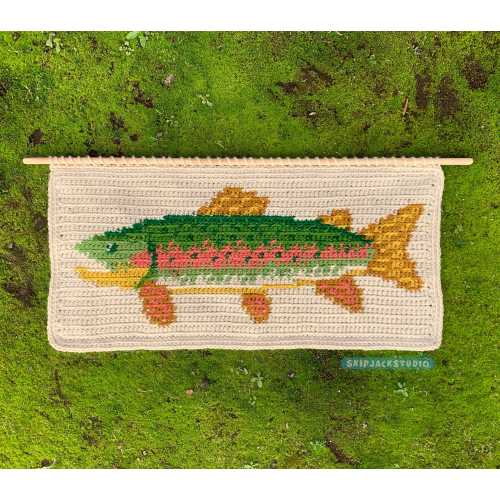 Trout Tango Crochet Wall Hanging Pattern PDF || Tapestry Crochet Pattern || Rustic Cottagecore Crochet Pattern
