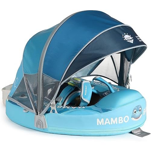 Mambobaby Float with Canopy Baby Float Non-Inflatable Baby Pool Float with Tail Never Flip Over Smart Swim Float for Infant 3-24 Months, Dinosaurs