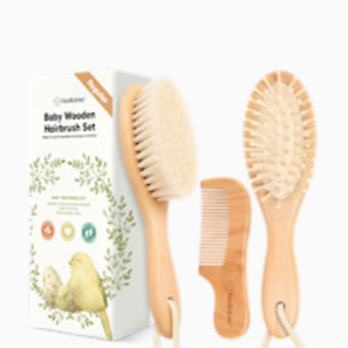 KeaBabies Baby Hairbrush Set - Walnut