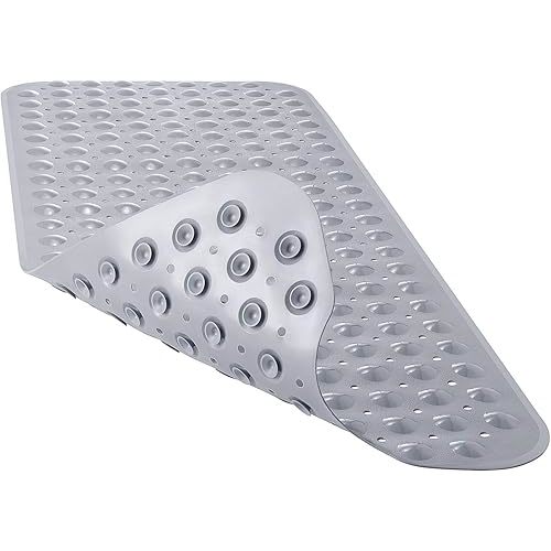 YINENN Bath and Shower Safety Mats 40x16 inch, Non Slip with Suction Cups for Bathroom Stall and Tub Floor, Extra Large and Machine Washable, Drain Holes Keep Bathtub Clean, Grey