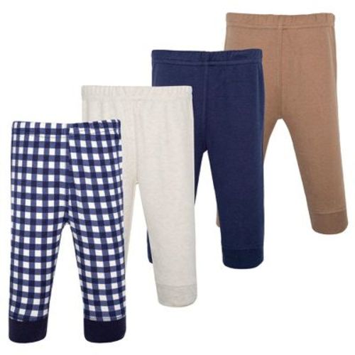 Hudson Baby Basics Infant Boy Comfy Cotton Pants 4-Pack, Ocean Check, 3-6 Months