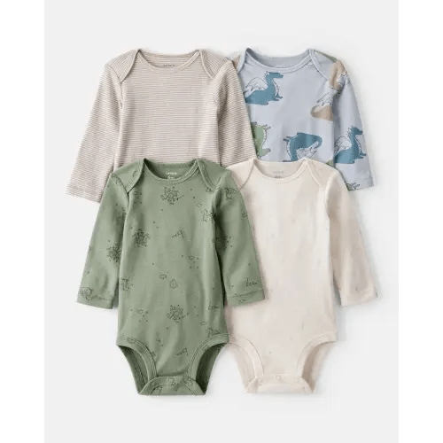Baby Boy 4-Pack Dragon Star Print Cotton Long-Sleeve Multipack Bodysuits - Blue/White/Green | Carter's