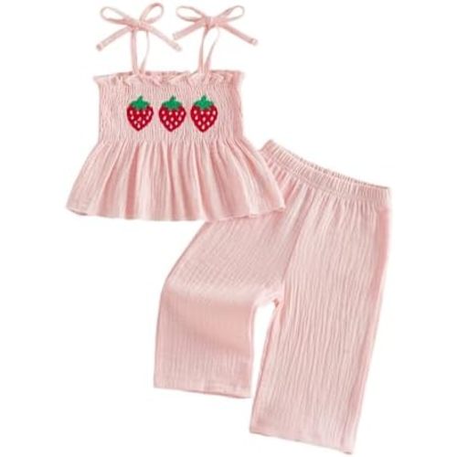 Toddler Baby Girl Summer Clothes Sleeveless Muslin Smocked Top Pants 6 9 12 18 Month 2 3 4 5 Year Cute Kids Outfit