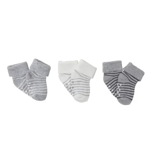 4Baby 3 Pack Terry Turn Top Sock Non-Slip Grey | Baby Bunting AU