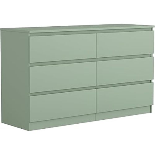 Vibe & Dine 6 Drawer Double Dresser, Modern Chest of Drawers with Wide Storage for Closet, Bedroom, Living Room (Light Green)