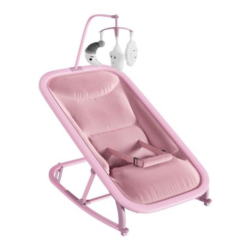 CuisinSmart 2-in-1 Baby Bouncer & Rocker Chair with 3-Position Reclining Seat, Detachable Toy Bar, Lightweight Aluminum Frame, Pink