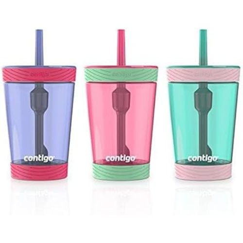 Contigo Spill-Proof Kids Tumbler with Straw, 3-Pack, Sprinkles, Wink And Persian Green, 14Fl oz