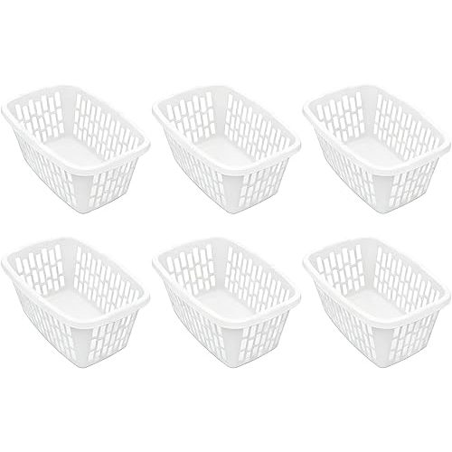 6 Pack 1.5 Bushel Rectangular Plastic Laundry Basket & Hamper - Ventilated Sides, Stackable & Portable with Comfort Grip Handles, Reinforced Rim for Laundry Room, Bedroom, Bathroom & Dorm, White