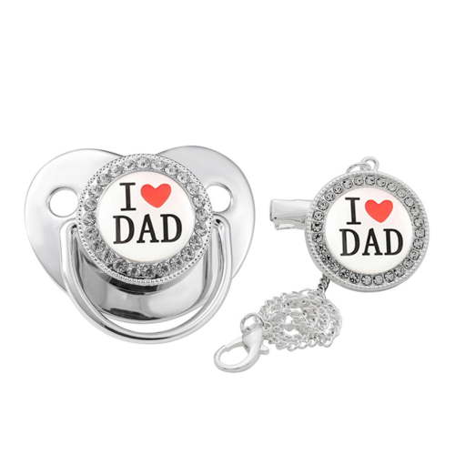 Kiplyki Baby Pacifier I Love Dad Initial Clip Silicone Infant Nipple Bling Newborn Pacifier