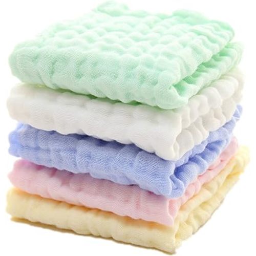 Baby Washcloths - Natural Cotton Baby Wipes - Soft Newborn Face Towel and Washcloth for Sensitive Skin, Registry as Shower, 5 Pack 12x12 inches