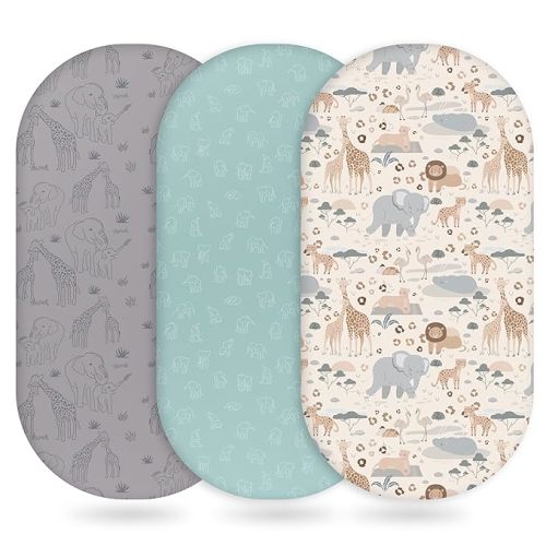 Unnivoll Baby Bassinet Sheets Girl Boy, Fitted Bassinet Sheet Set 3 Pack Bassinet Mattress Sheets Universal Fit for Rectangle, Round, Oval, Hourglass Mattress, Soft Breathable Elephant