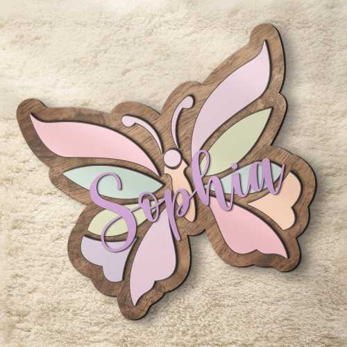Personalized Butterfly Wooden Name Sign for Baby Girl Wall Art Nursery Decor Baby Shower Birthday Gift for Toddler Kids Butterfly Door Sign