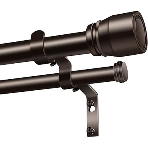 Heavy Duty Double Curtain Rod 84-120 Inch Length, 1 Inch Adjustable Brass Double Curtain Rod with Brackets, Long Double Curtain Rod for Windows Sliding Door (Bronze, 32-120", 1 PCS)