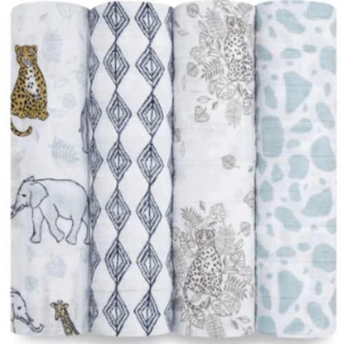 Jungle Baby Cotton Swaddles 4pk | aden + anais
