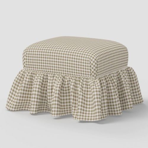Ruffled Skirt Square Ottoman Kale Gingham Taupe Cream - Threshold™ designed with Studio McGee