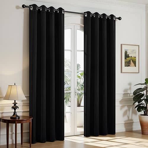 Joydeco Blackout Curtains for Bedroom,Black Out Curtains 84 Inch Long, Black Drapes with Grommets, Noise Reducing Energy Saving Thermal Insulated & Wrinkle-Free Drapes for Living Room, 2 Panels