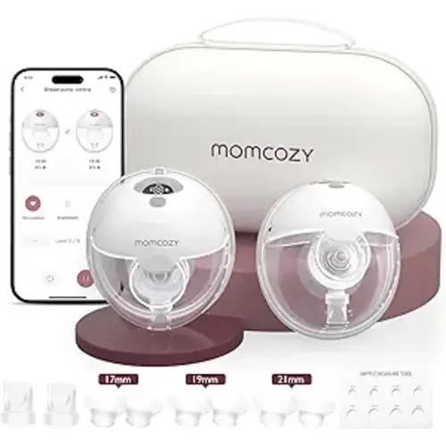 Momcozy M5 Smart APP Controlled Wearable Breast Pump, Hands-Free Wireless Electric Pump, 3 Modes 9 Suction Levels, BPA-Free, Portable Lightweight, 24mm Flange, 2-Pack Quill Gray