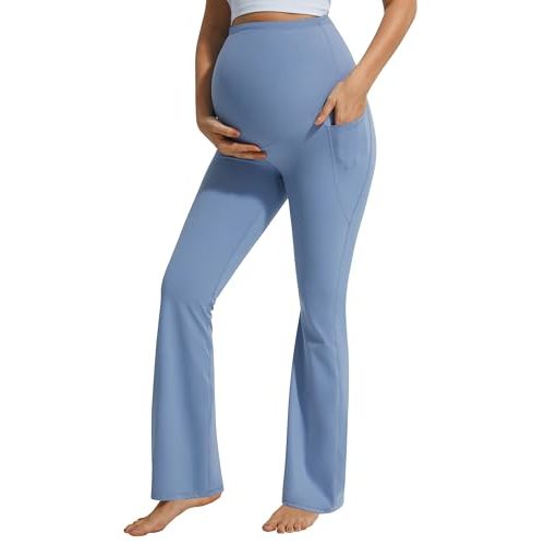 JOYSPELS Maternity Flare Leggings Over The Belly with Pockets – Soft, Comfortable Pregnancy Yoga & Daily & Work Pants