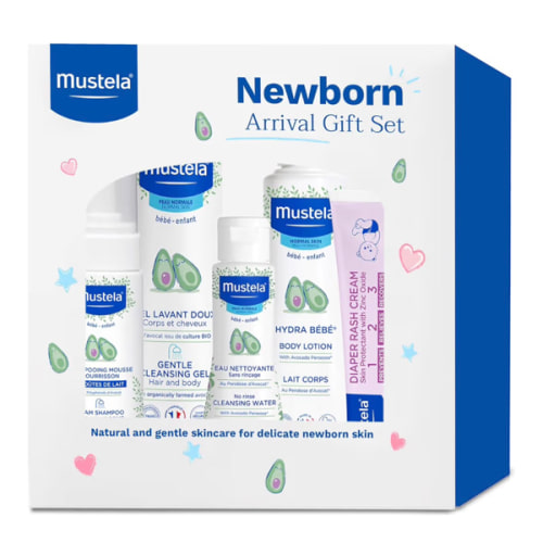 Mustela Newborn Arrival Gift Set - Baby Skincare & Bath Time Essentials - Natural & Plant Based - 5 Items Set