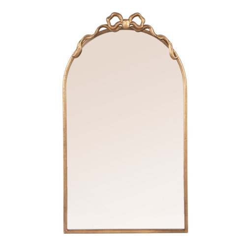 House of Hampton® Arched Gold Iron Mirror With Decorative Bow & Reviews | Wayfair