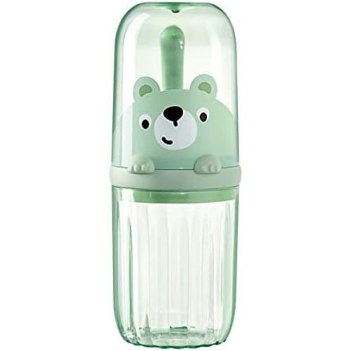 Cute Portable Toothbrush Holder Plastic Toothbrush Travel Case for Kids with Detachable Handle Multifuction Toothbrushes Toothpaste Storage Box Set for Camping Travel or Daily Use (Green)