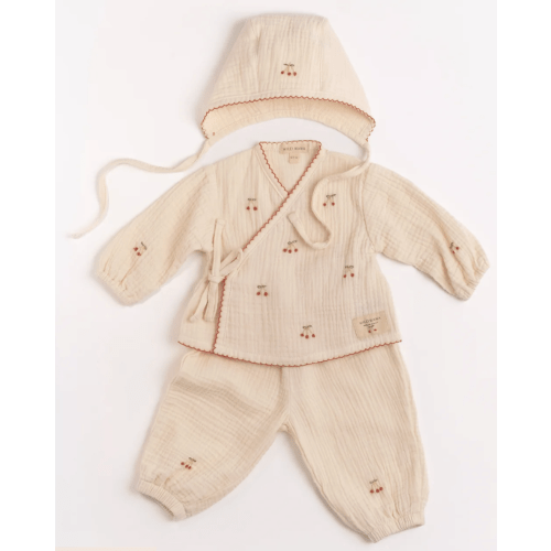 Gauze Bundle Set in Embroidered Cherries