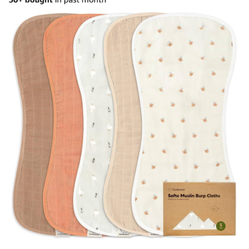 5-Pack Muslin Burp Cloths Baby Boy, Girl - Very Absorbent Baby Burp Cloth Rags, 8-Layers Viscose Derived from Bamboo Cotton Muslin Towel, Super Soft Spit Up Rags, No Shrink Washcloths (Fleur)