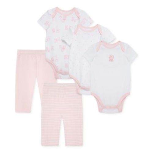 Baby Girls Cotton Bears Bodysuits & Pants, 5 Piece Set