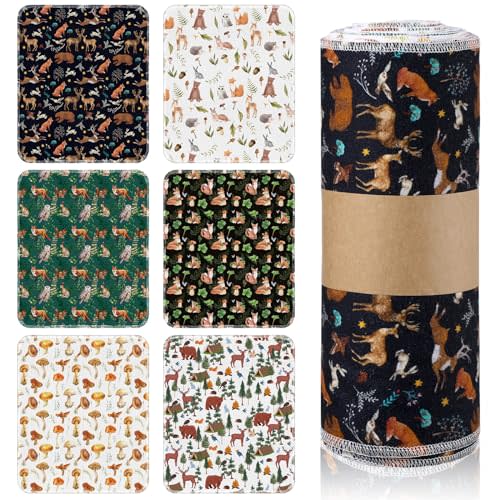 Redbaker 30 Pcs Reusable Paper Towel Paperless Towel with Cardboard Roll Reusable Cloth Paper Napkins for Kitchen Washable Napkins Fit on All Holder Roll Home Household Clean(Animal,10 x 12 in)