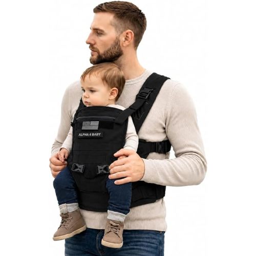 Front Facing Baby Carrier for Dad | Ergonomic Baby Carrier for Men | Infant to Toddler | Military Design Holder with Lumbar Support | Great for Hiking and Travel | MOLLE Compatible | Black
