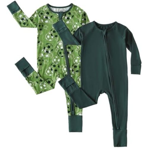 Chichoo Rayon from Bamboo Baby Pajamas Boy 2pack Baseball Football Infant 2 Way Zipper Pjs Romper Newborn Footless Sleeper
