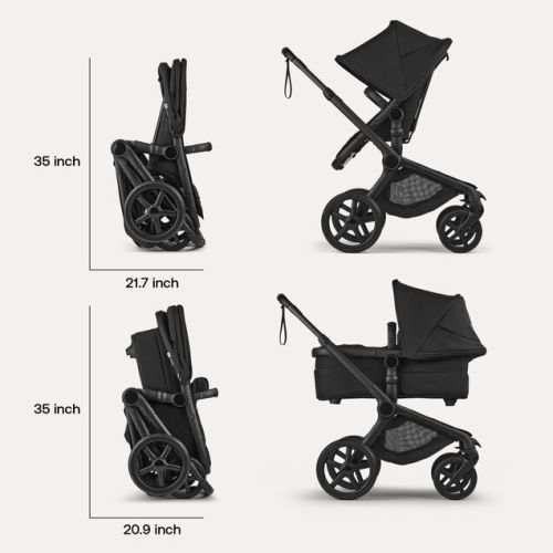 Bugaboo Fox 5 Renew 2-in-1 stroller heritage black sun canopy, heritage black fabrics, black base | Bugaboo