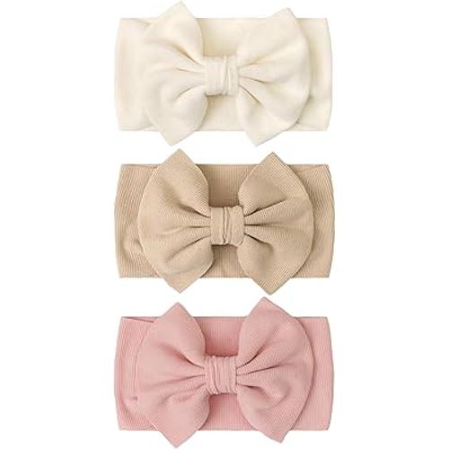 JOYOYO 3 Pcs Soft Wide-Knit Baby Headbands with Large Bow Hair Accessories for Newborn, Infant, Toddler, Kids