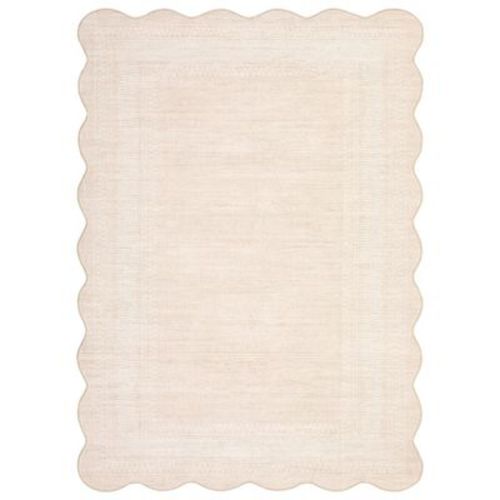 Garvee 5X7 Scalloped Edge Farmhouse Kitchen Rug, Washable Non Slip Stain Resistant Thin Floor Mat for Hallway Laundry Bedroom Entryway Beige