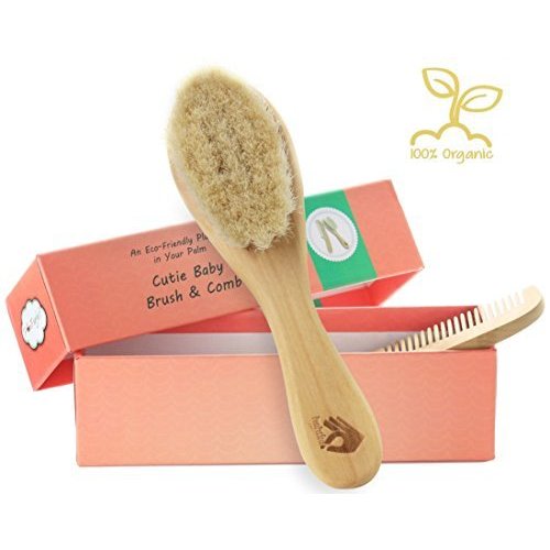 Natural Soft Newborn Baby Brush Set – Goat Hair Bristles with Eco-Friendly Wood Handle | Wooden Infant Cutie Comb by PomPerfect
