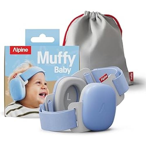 Alpine Muffy Baby Comfort - Protects Hearing for Babies and Toddlers - CE & ANSI Certified - Unique Headband for Safe fit & Comfort - Multi-adjustable for Ages 3-48 Months - 24dB Sound Reduction, Blue