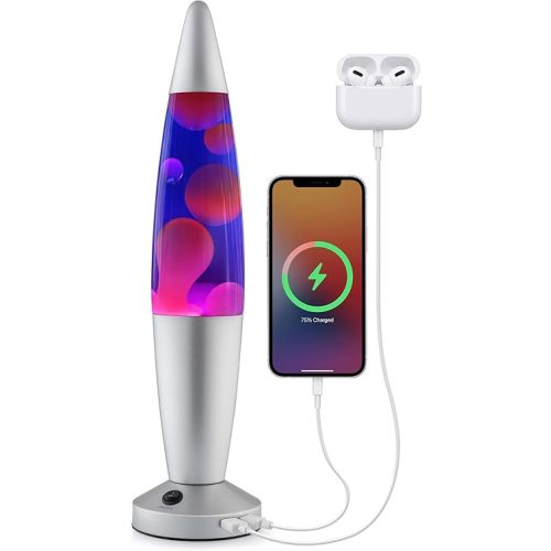 JAMBO Beautiful Liquid Lamp with USB Ports, 16" Motion Light with Blue Liquid Purple Wax, Relaxing Nightlight, Mood Light for Bedroom, Living Room, Office - Adults, Teens, Kids