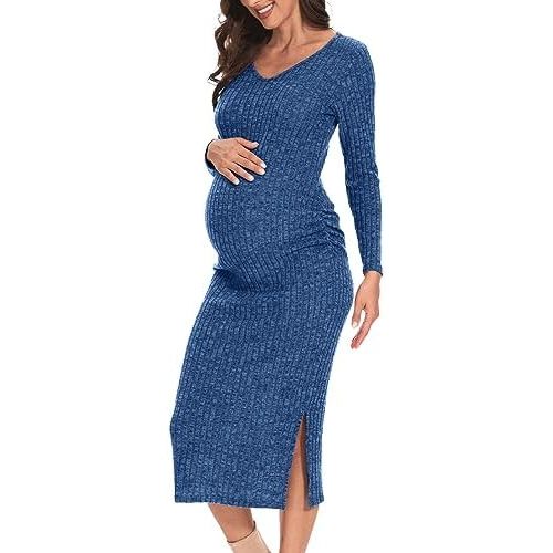 Long Sleeve Maternity Sweater Dress for Fall Winter Baby Shower & Photoshoot - Women's Pregnancy Maternity Dresses