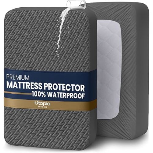 Utopia Bedding Waterproof Mattress Protector King Size (Gray), Premium 3D Air Soft Fabric Mattress Cover, Fits 17 Inches Deep, Breathable, Fitted Style with Stretchable Pockets